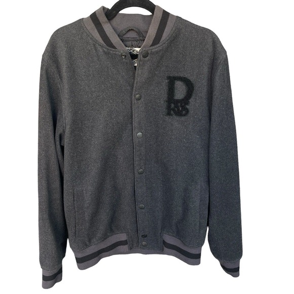 Dravus Varsity Letterman Jacket Mens Large Black Gray Snap Button Up Wool - Picture 1 of 13